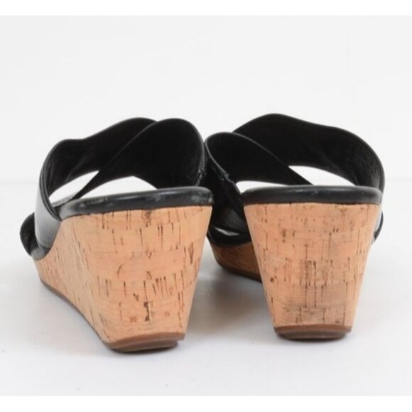 Cole Haan Women's Size 11B NikeAir Black Leather Strap Wedge Heel Slide Sandals - Picture 4 of 7